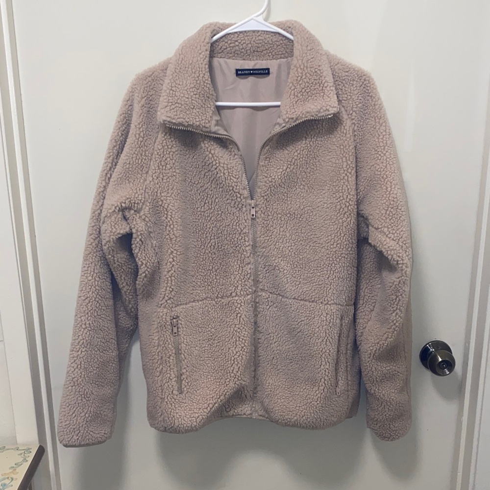 Brandy Melville Women's Cream Teddy Jacket